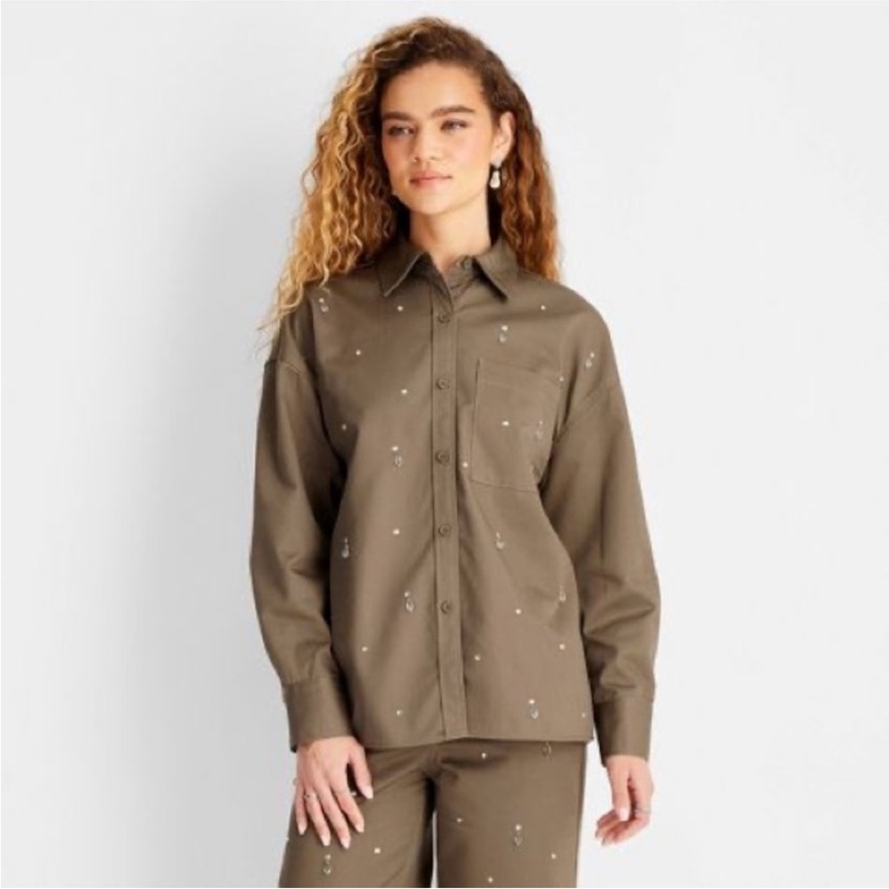Future Collective | Embellished Gem Button-Up Shirt